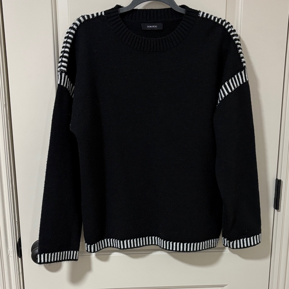Black Sweater (L) with White Whip Stitch Trim